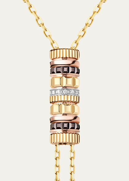 Quatre Classique 18K Tricolor Gold Tie Necklace with Brown PVD and Diamonds