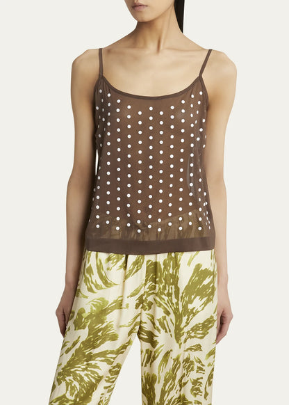 Calipso Polka-Dot Printed Sheer Cami Top