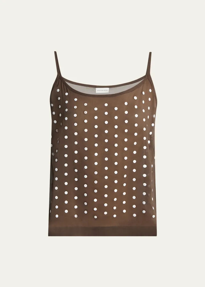 Calipso Polka-Dot Printed Sheer Cami Top