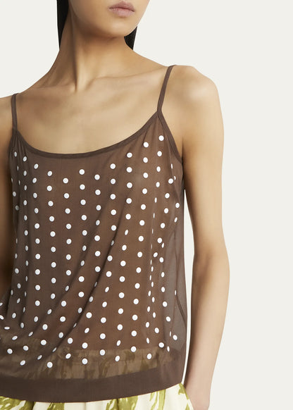 Calipso Polka-Dot Printed Sheer Cami Top