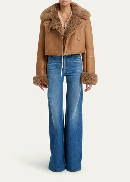Lamb Shearling Crop Moto Jacket