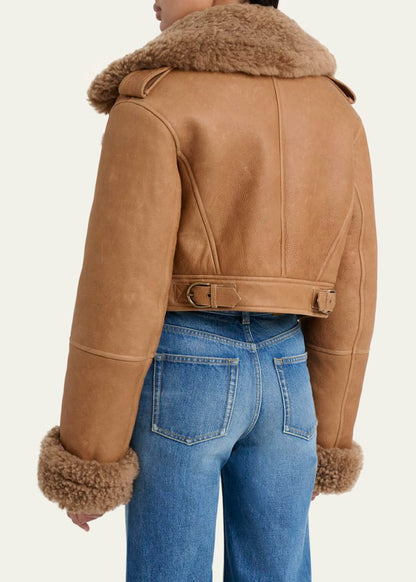 Lamb Shearling Crop Moto Jacket