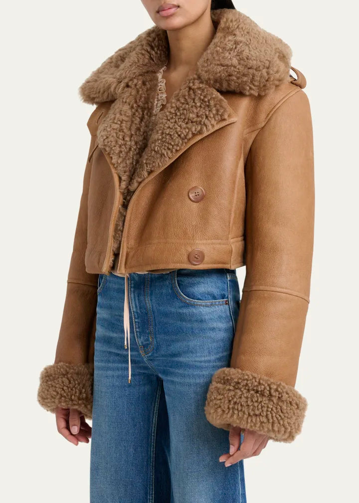 Lamb Shearling Crop Moto Jacket