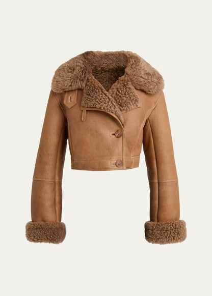 Lamb Shearling Crop Moto Jacket