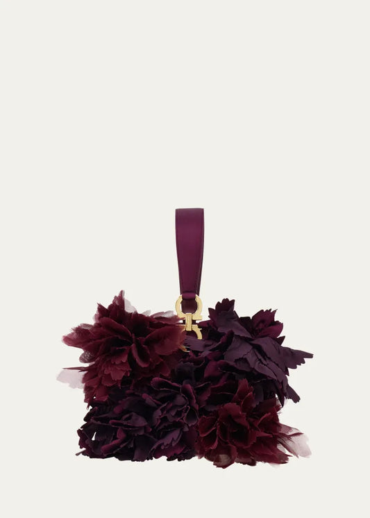 Flowers Suede Wristlet Clutch Bag