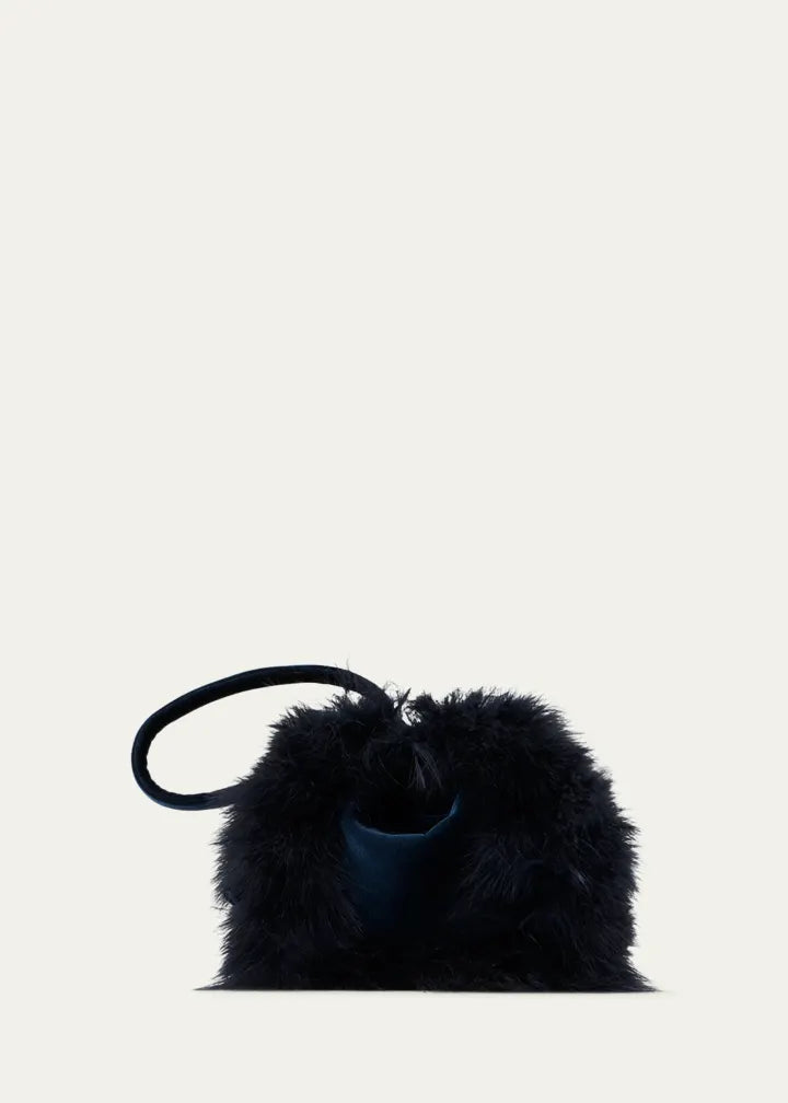 Anna Mini Feather-Trim Velvet Hobo Bag