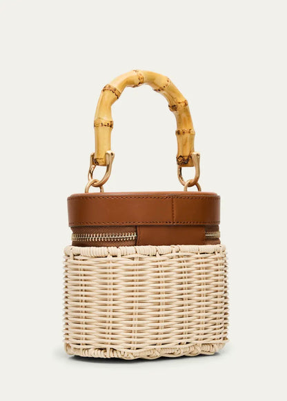Gwyneth Raffia & Leather Crossbody Bag