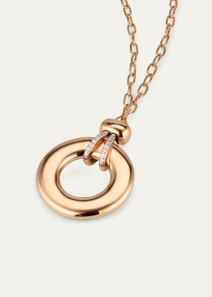 Rose Gold Diamond Pave Donut Pendant Necklace