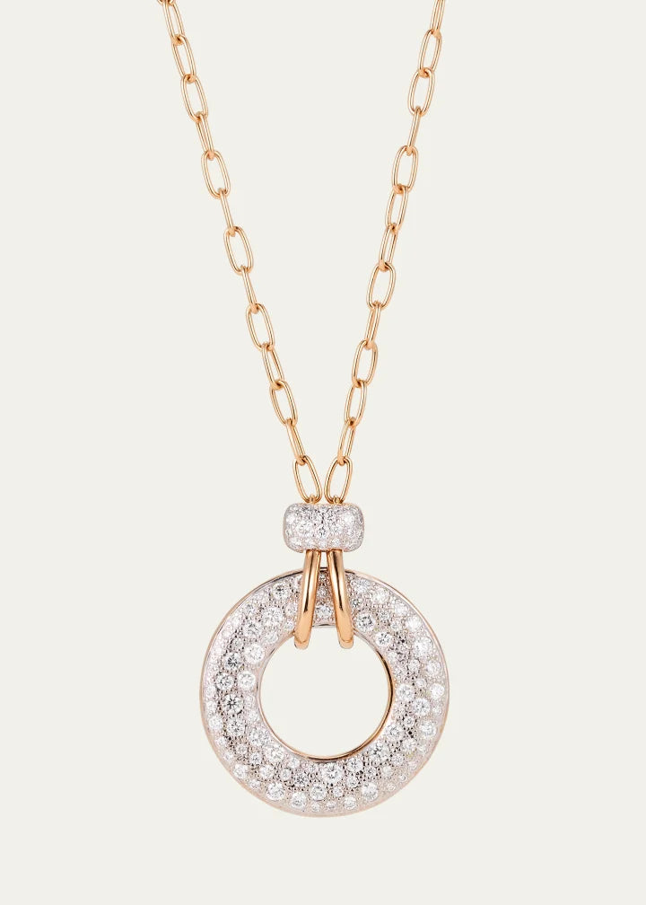 Rose Gold Diamond Pave Donut Pendant Necklace