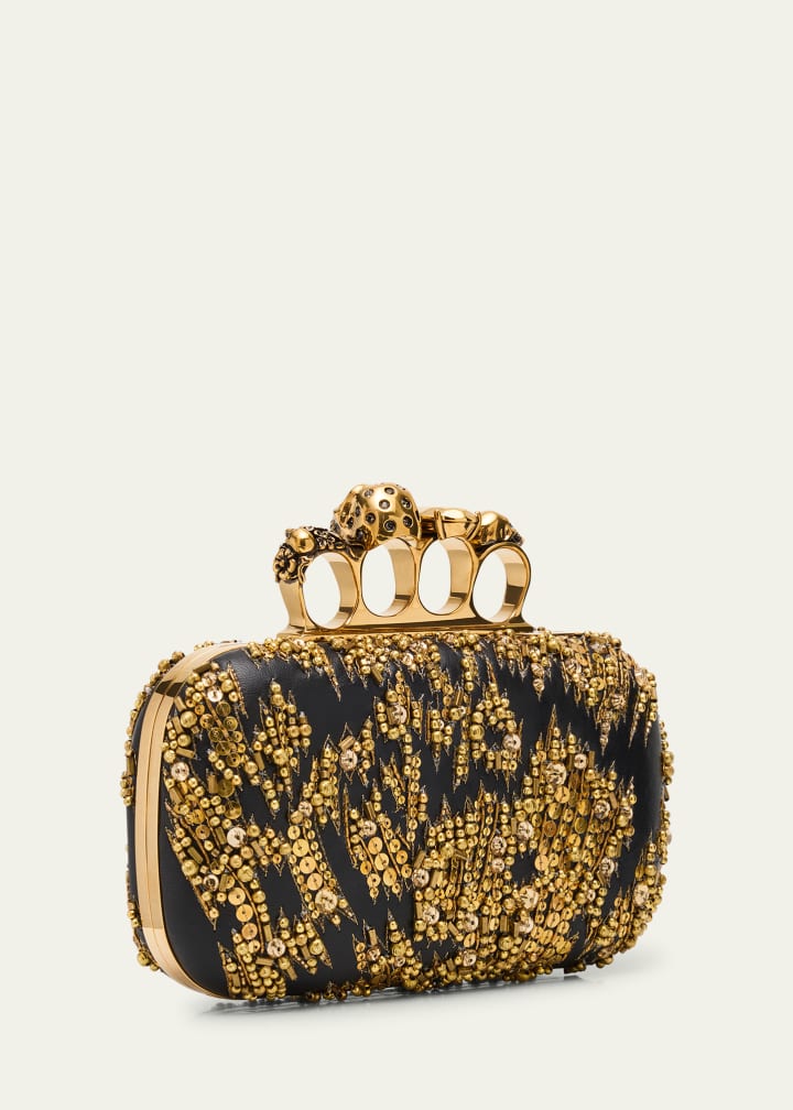 Skull Four Ring Embellished Clutch Bag