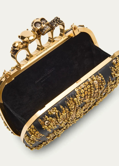 Skull Four Ring Embellished Clutch Bag