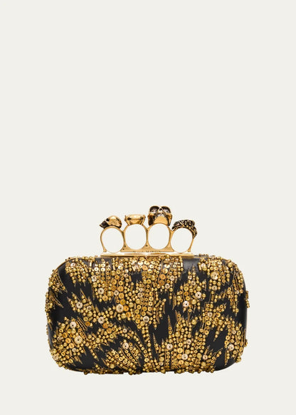 Skull Four Ring Embellished Clutch Bag