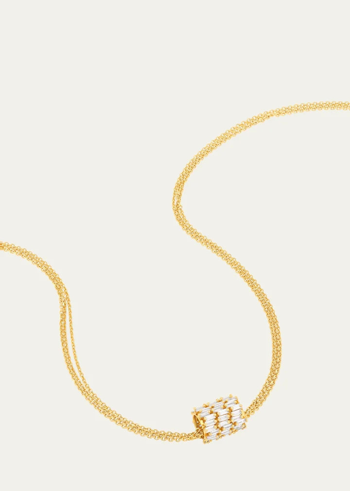 Gold Infinite Triple Row Diamond Rondelle Pendant