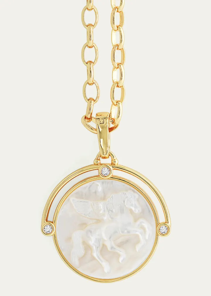 Pegasus Mother-of-Pearl Coin Pendant Necklace