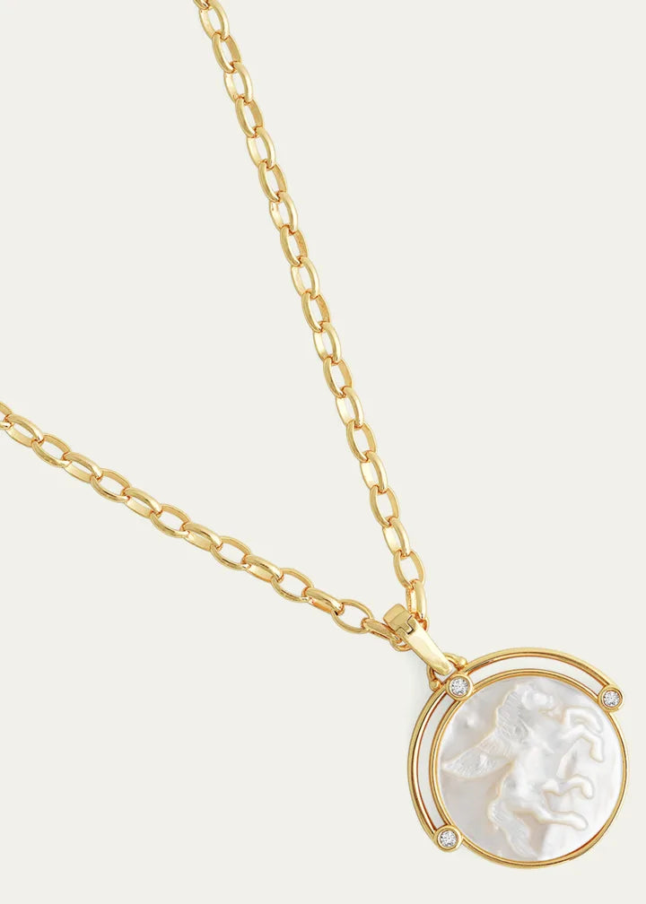 Pegasus Mother-of-Pearl Coin Pendant Necklace