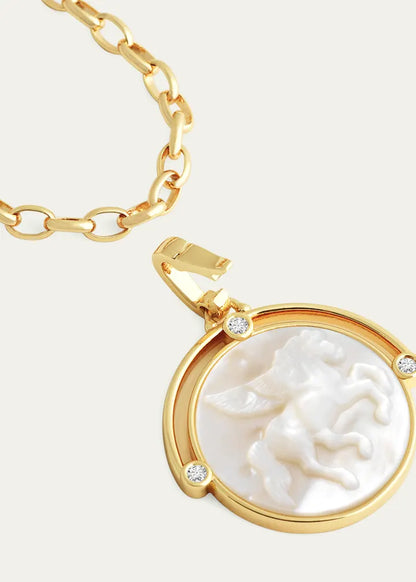 Pegasus Mother-of-Pearl Coin Pendant Necklace