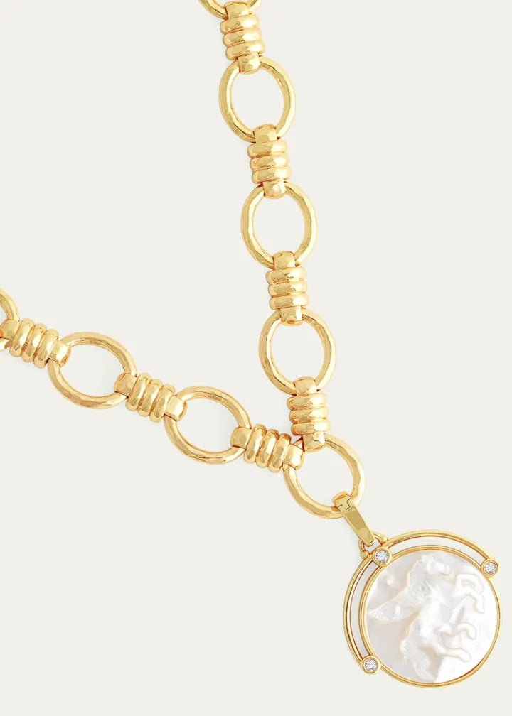 Pegasus Mother-of-Pearl Coin Pendant Necklace