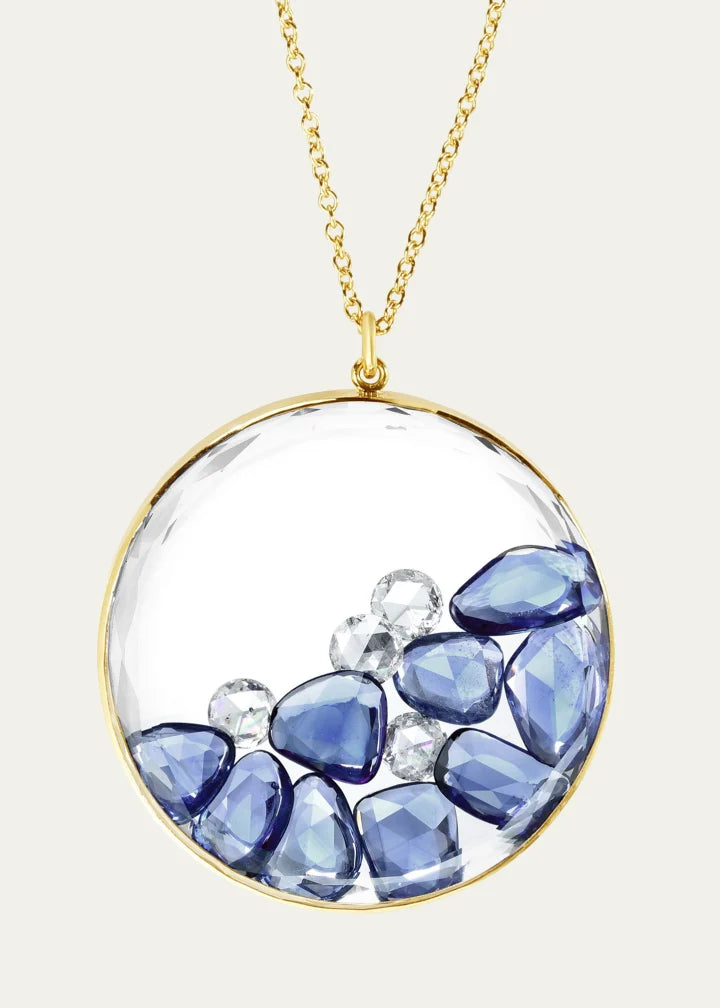 Gold Big Boy Blue Necklace with Blue Sapphires, Diamonds and Kaleidoscope Shaker