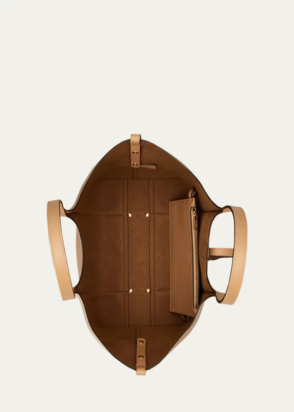 Ribbed Grain Leather Shopper Tote Bag