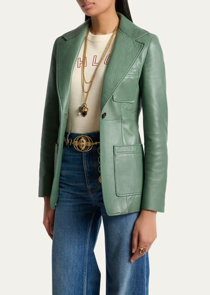 Slouch Leather Belted Single-Breasted Jacket