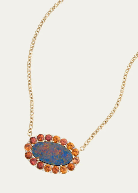 Opal Necklace with Orange Sapphire and Diamonds