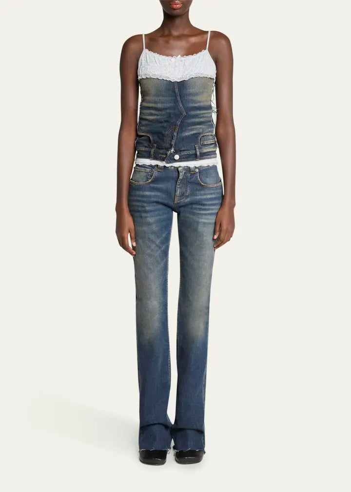 Patched Lace Denim Tank Top