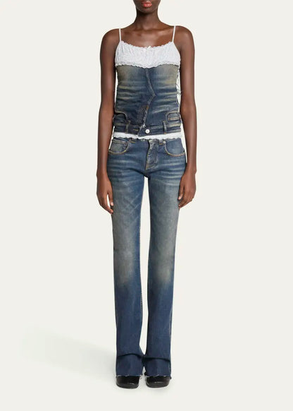 Patched Lace Denim Tank Top