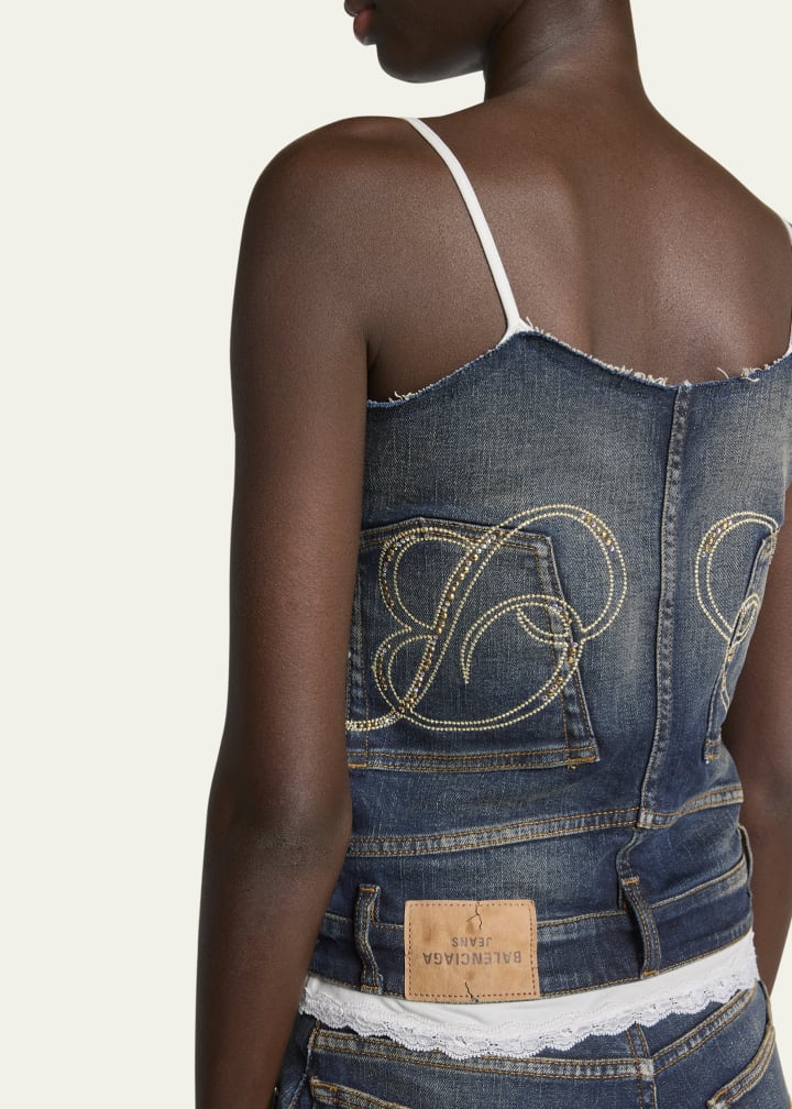 Patched Lace Denim Tank Top