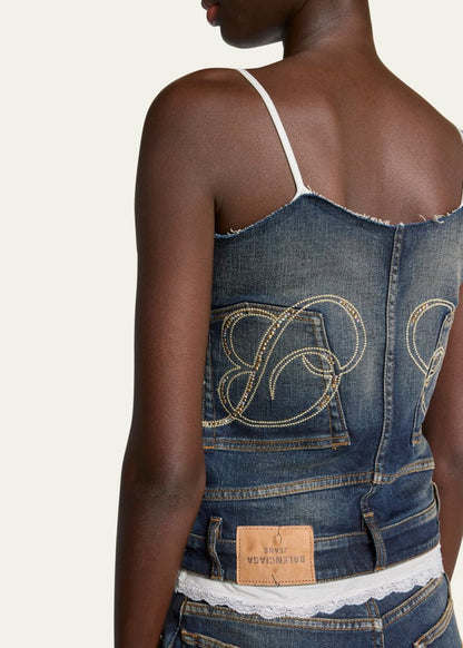 Patched Lace Denim Tank Top