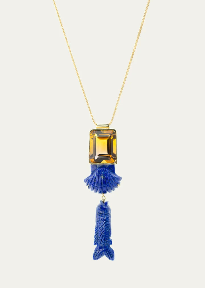 Ametrine with Lapis Lazuli Shell and Fish Necklace