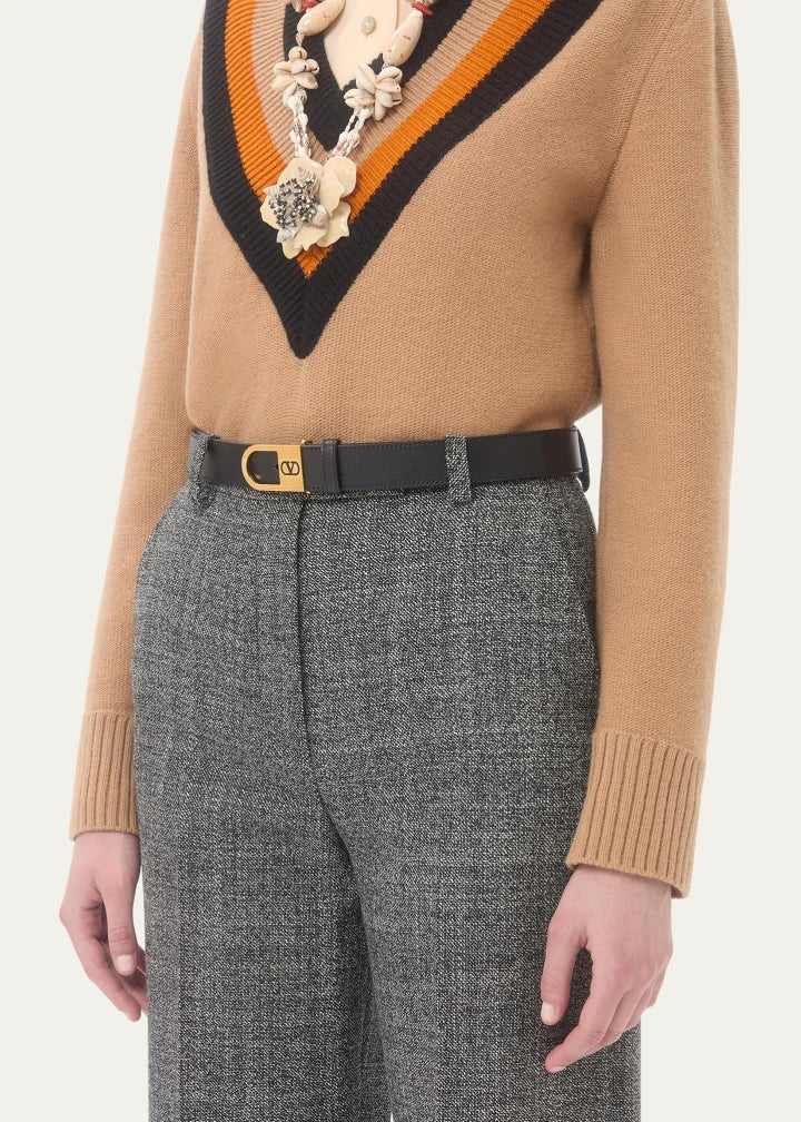 VLogo Signature Enameled Logo Leather Belt