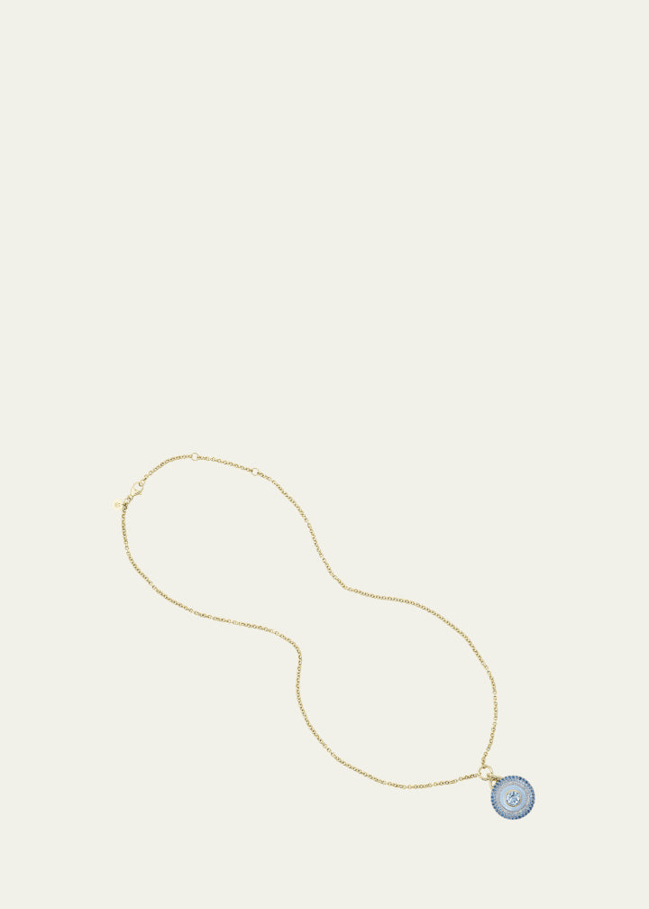 Air Medallion Necklace with Blue Lace Agate, Aquamarine and Sapphires