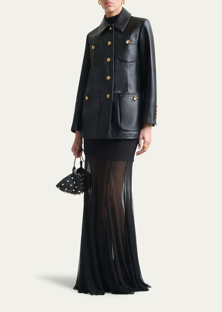 Leni Leather Single-Breasted Coat