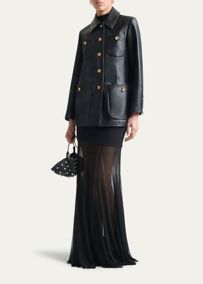 Leni Leather Single-Breasted Coat