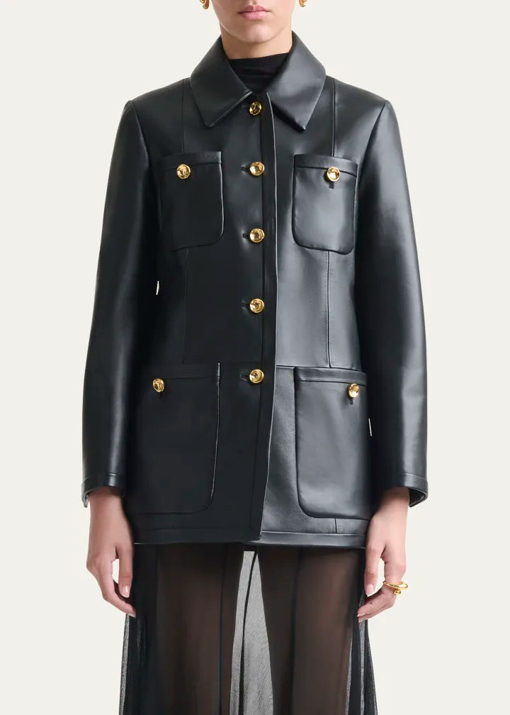 Leni Leather Single-Breasted Coat