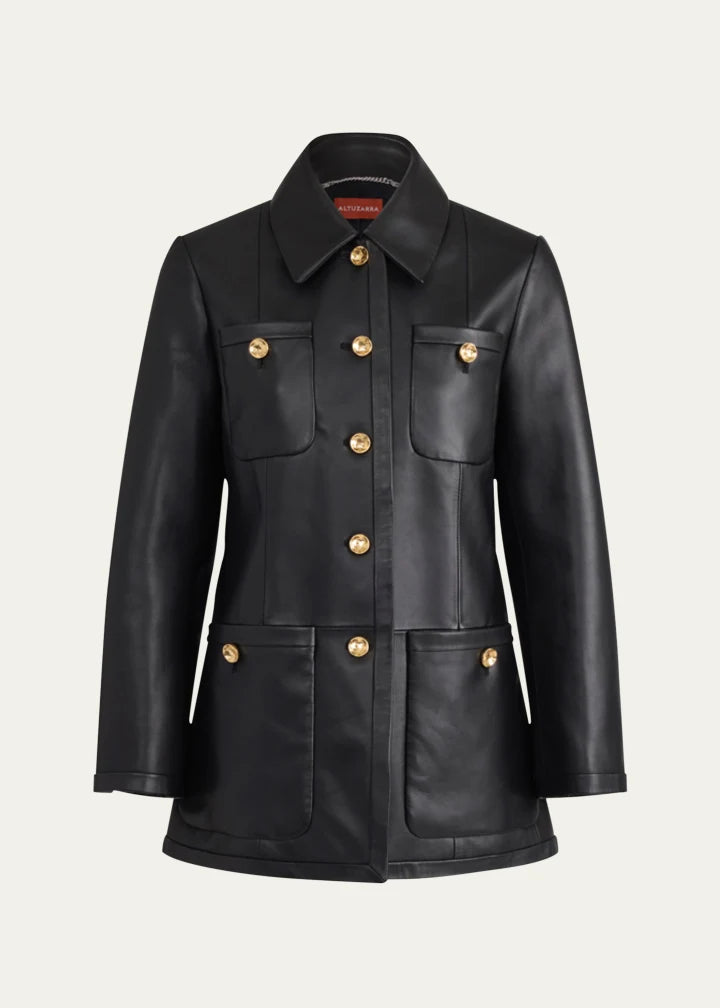 Leni Leather Single-Breasted Coat