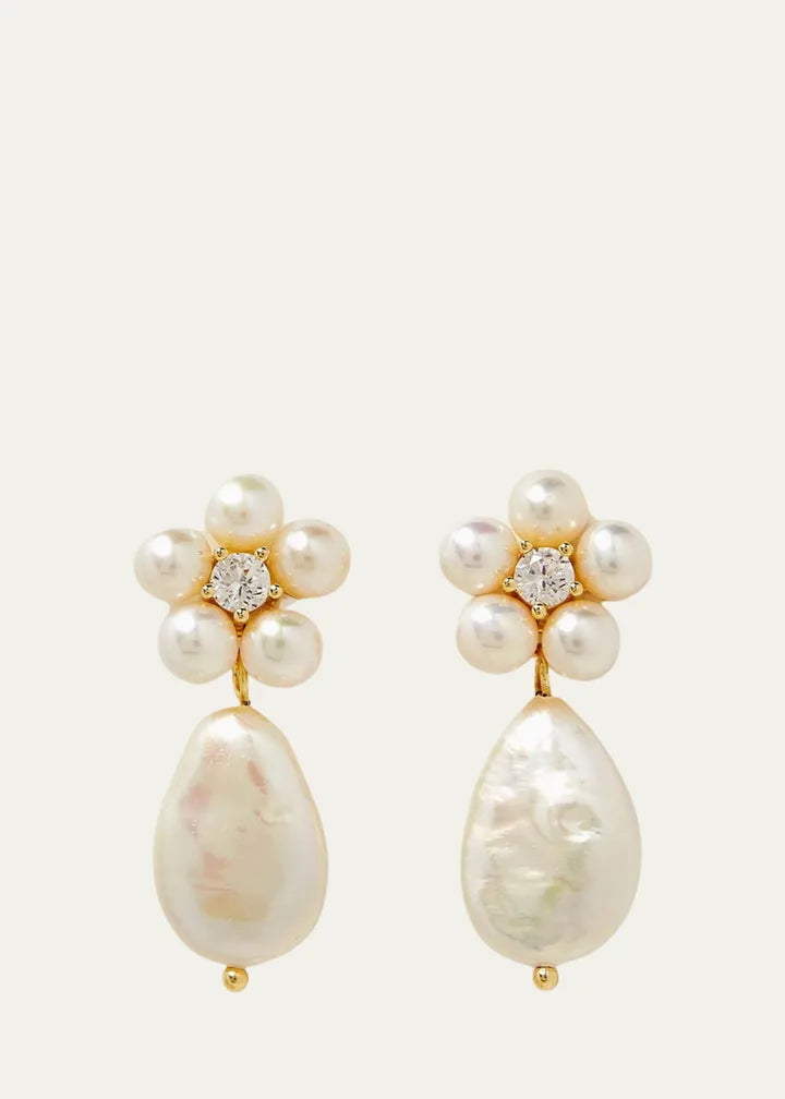 Flower Pearl Drop Earrings