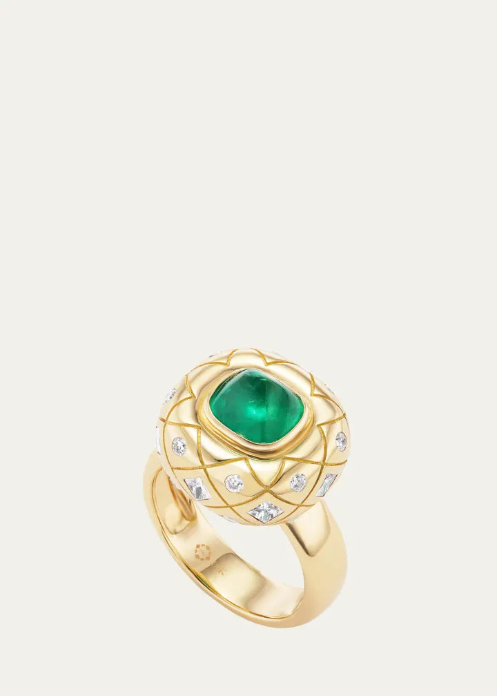 One of a Kind Bliss Statement Ring with Emerald and Diamonds