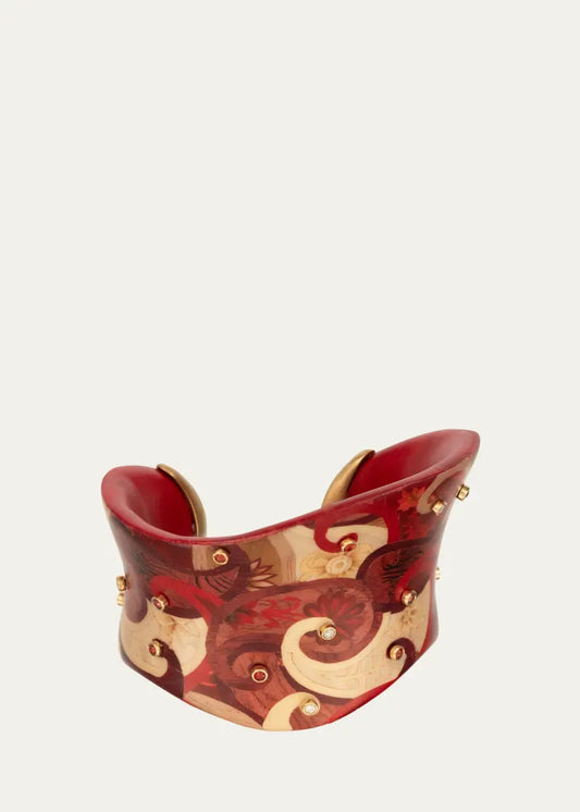 Marquetry Cuff Bracelet with Diamonds and Orange Sapphires