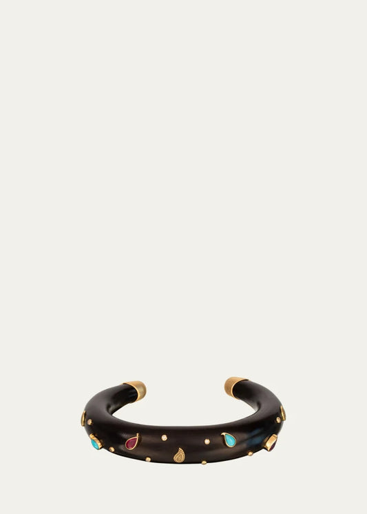 White Diamond, Turquoise and Ruby Paisley Cuff Bracelet