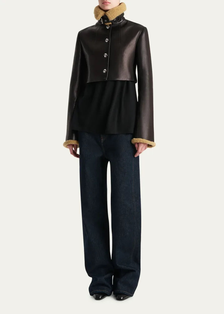 Jodie Shearling-Trim Cropped Leather Jacket