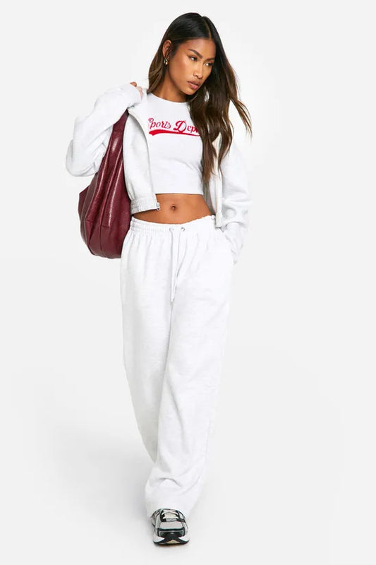 Sports Dept Towelling Applique Zip Through Cropped Hoodie