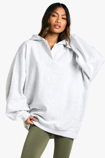 Notch Neck Balloon Sleeve Oversized Hoodie