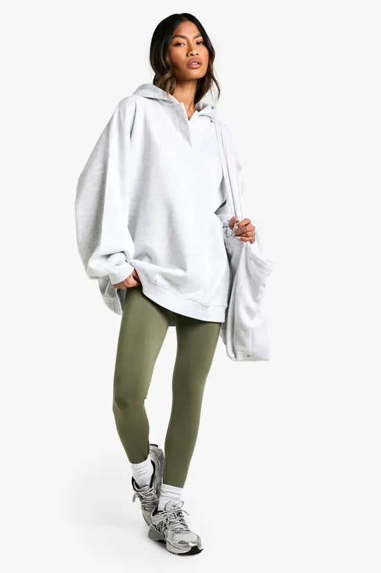 Notch Neck Balloon Sleeve Oversized Hoodie