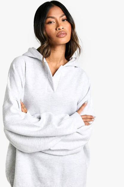 Notch Neck Balloon Sleeve Oversized Hoodie