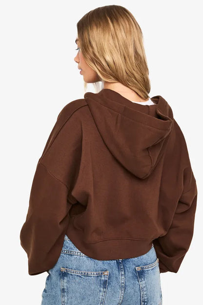 Boxy Balloon Sleeve Oversized Zip Through Hoodie