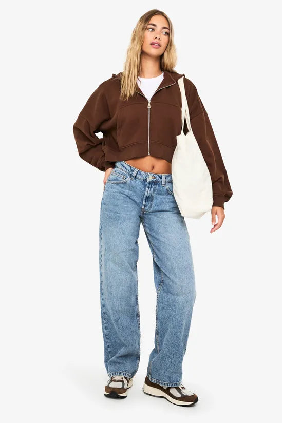 Boxy Balloon Sleeve Oversized Zip Through Hoodie