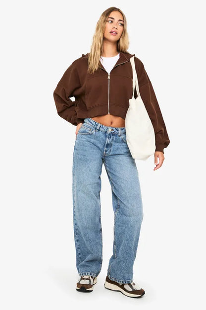 Boxy Balloon Sleeve Oversized Zip Through Hoodie